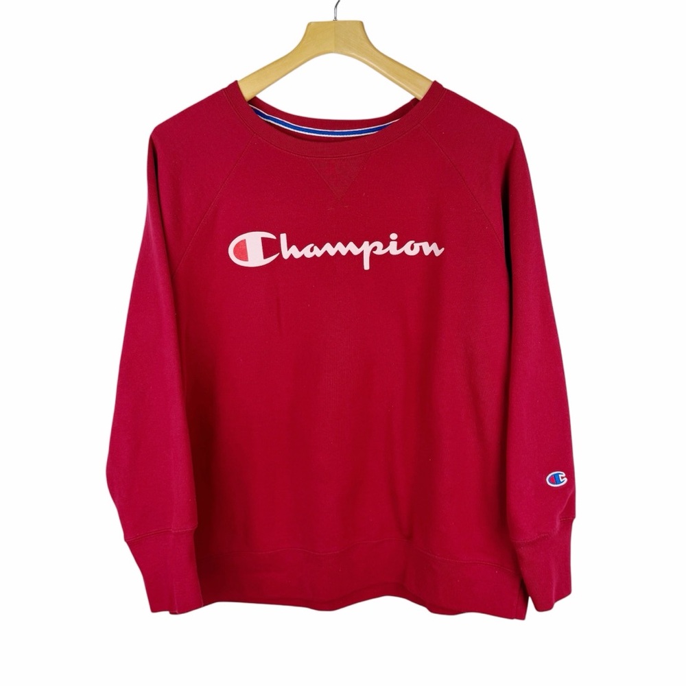 Champion Sweatshirt Red Crewneck Spell Out Logo Fleece Pullover Size 1X